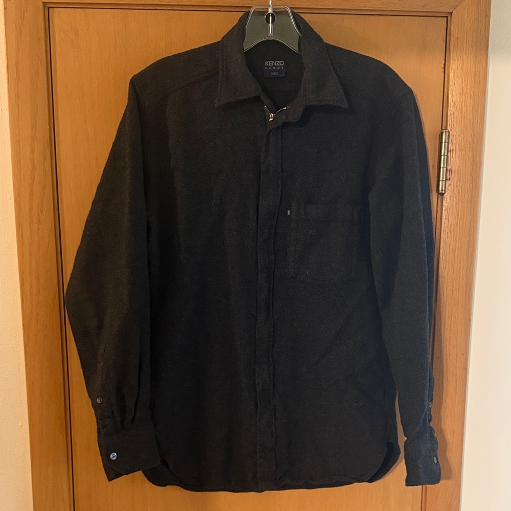 Kenzo Homme Men's Full Zip Shirt Jacket Shacket Wool Gray Size Large